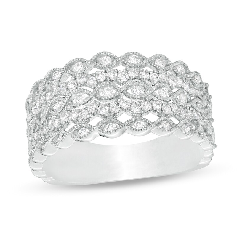 Main Image 1 of 3/8 CT. T.W. Diamond Twist Multi-Row Vintage-Style Anniversary Ring in 10K White Gold