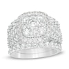 Thumbnail Image 1 of 3-3/4 CT. T.W. Diamond Double Cushion Frame Multi-Row Three Piece Bridal Set in 10K White Gold