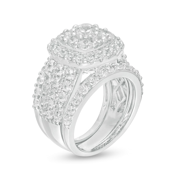 3-3/4 CT. T.w. Diamond Double Cushion Frame Multi-Row Three Piece Bridal Set in 10K White Gold