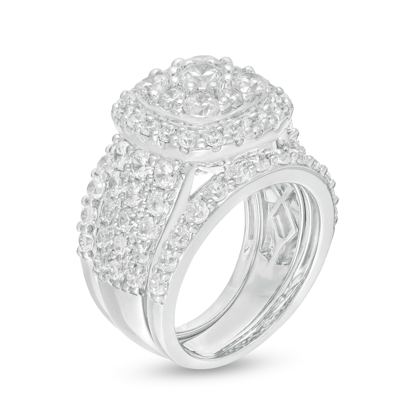 Main Image 3 of 3-3/4 CT. T.W. Diamond Double Cushion Frame Multi-Row Three Piece Bridal Set in 10K White Gold