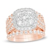 Thumbnail Image 1 of 3-3/4 CT. T.W. Diamond Double Cushion Frame Multi-Row Three Piece Bridal Set in 10K Rose Gold