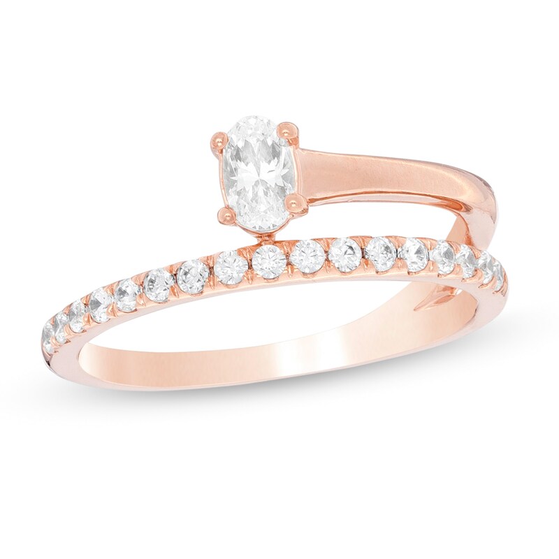 Main Image 1 of 1/2 CT. T.W. Oval Diamond Wrap Ring in 10K Rose Gold