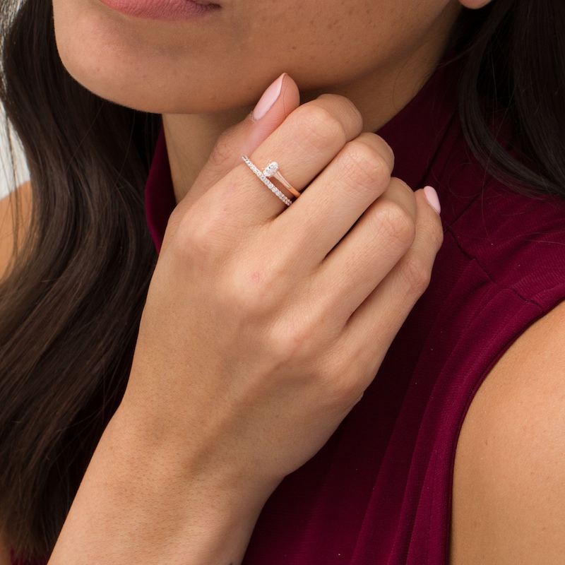 Main Image 2 of 1/2 CT. T.W. Oval Diamond Wrap Ring in 10K Rose Gold