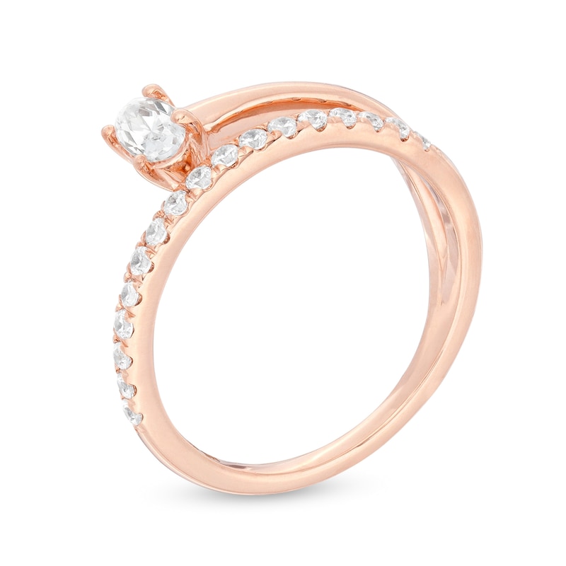 Main Image 3 of 1/2 CT. T.W. Oval Diamond Wrap Ring in 10K Rose Gold