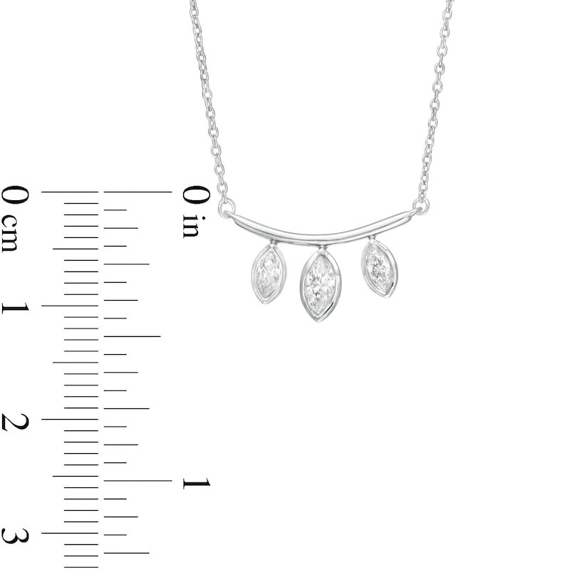 1/5 CT. T.W. Marquise Diamond Three Stone Curved Bar Necklace in 10K White Gold