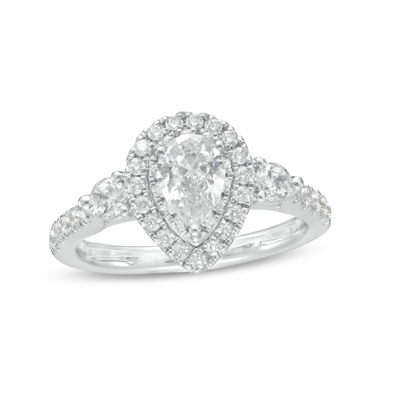 1-1/6 CT. T.w. Certified Pear-Shaped Diamond Frame Past Present Future® Engagement Ring in 14K White Gold (I/I2)