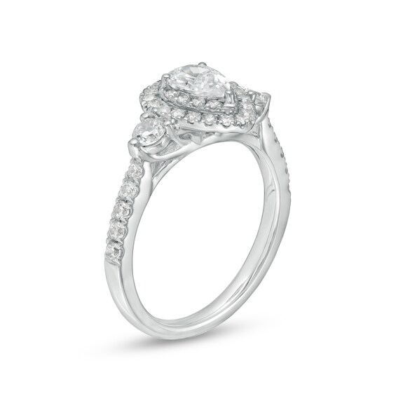 1-1/6 CT. T.w. Certified Pear-Shaped Diamond Frame Past Present FutureÂ® Engagement Ring in 14K White Gold (I/I2)
