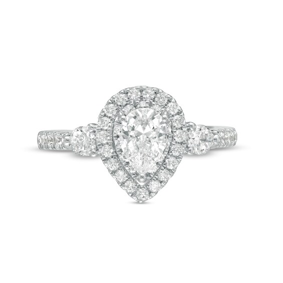 1-1/6 CT. T.w. Certified Pear-Shaped Diamond Frame Past Present FutureÂ® Engagement Ring in 14K White Gold (I/I2)