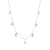 Thumbnail Image 1 of 1/6 CT. T.W. Diamond Crescent Moon and Star Station Necklace in 10K Gold - 19"