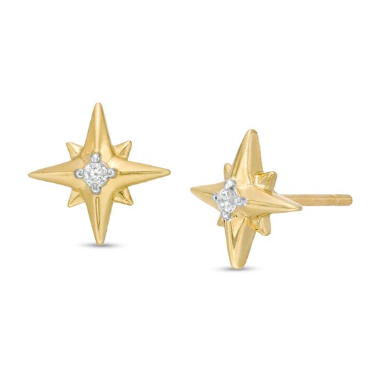 Diamond Accent Solitaire North Star Stud Earrings in 10K Gold