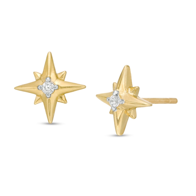 Main Image 1 of Diamond Accent Solitaire North Star Stud Earrings in 10K Gold