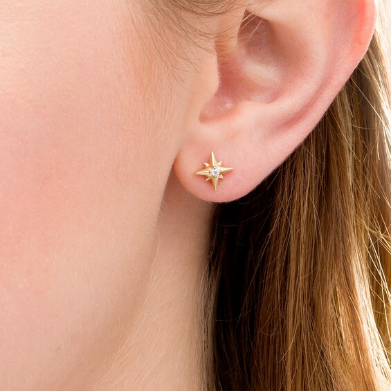 Diamond Accent Solitaire North Star Stud Earrings in 10K Gold