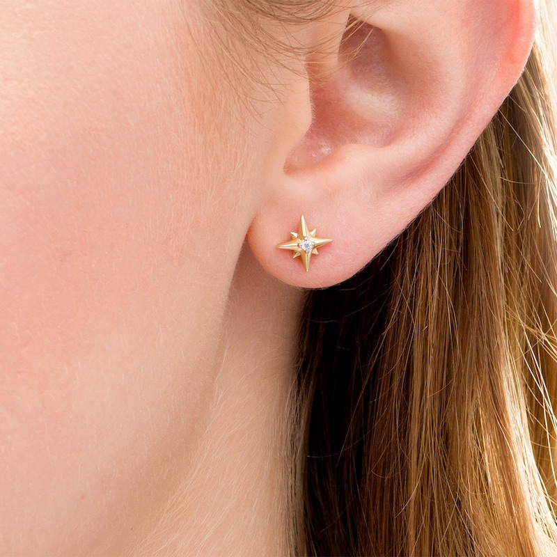 Main Image 2 of Diamond Accent Solitaire North Star Stud Earrings in 10K Gold
