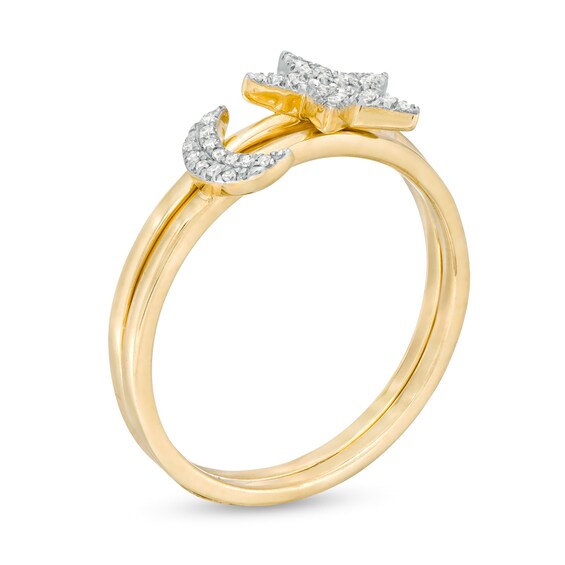 1/15 CT. T.w. Diamond Crescent Moon and Star Stackable Ring in 10K Gold