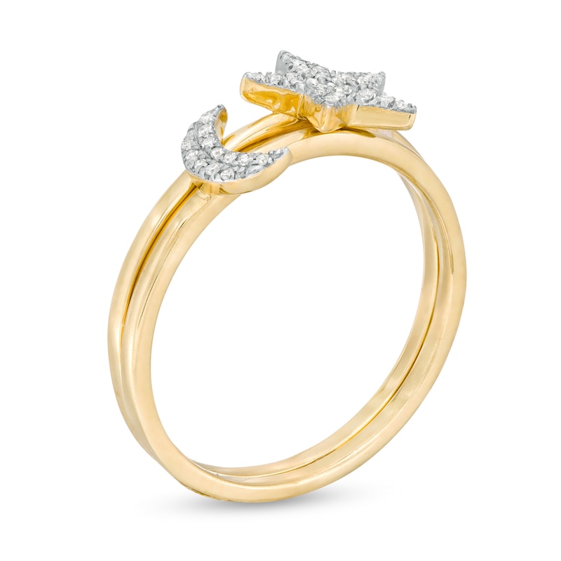 Main Image 3 of 1/15 CT. T.W. Diamond Crescent Moon and Star Stackable Ring in 10K Gold