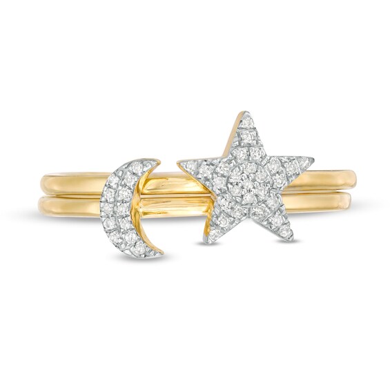 1/15 CT. T.w. Diamond Crescent Moon and Star Stackable Ring in 10K Gold