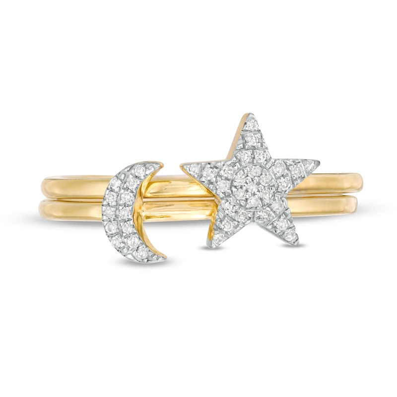Main Image 4 of 1/15 CT. T.W. Diamond Crescent Moon and Star Stackable Ring in 10K Gold