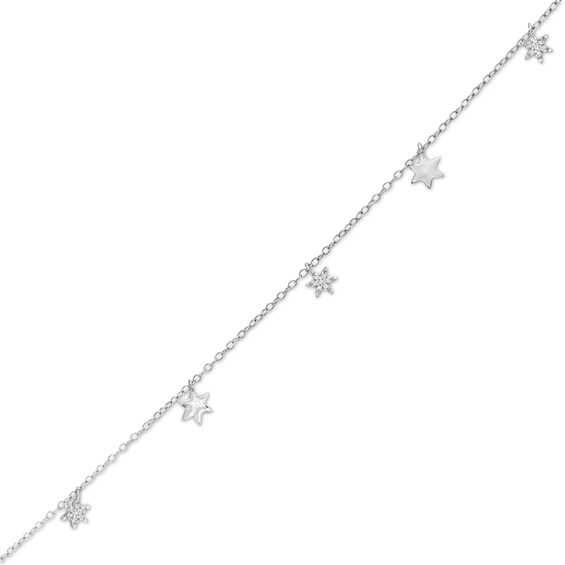1/20 CT. T.w. Diamond Alternating Star Charm Bracelet in 10K White Gold - 7.5"