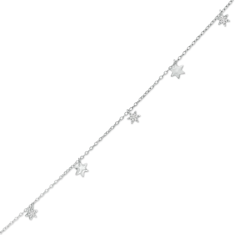 1/20 CT. T.W. Diamond Alternating Star Charm Bracelet in 10K White Gold - 7.5"