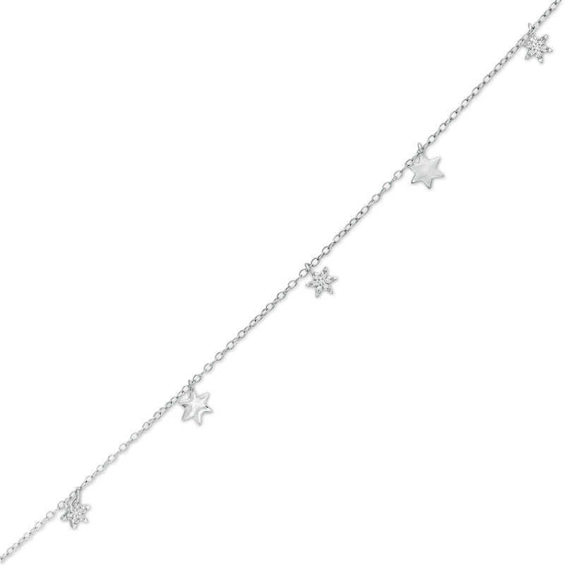 Main Image 1 of 1/20 CT. T.W. Diamond Alternating Star Charm Bracelet in 10K White Gold - 7.5"