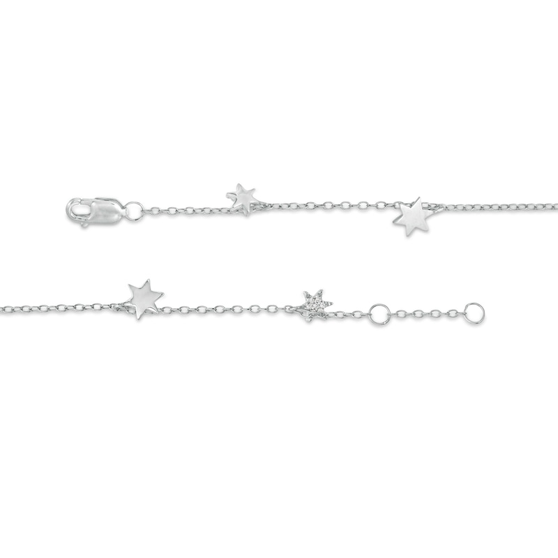 Main Image 3 of 1/20 CT. T.W. Diamond Alternating Star Charm Bracelet in 10K White Gold - 7.5"
