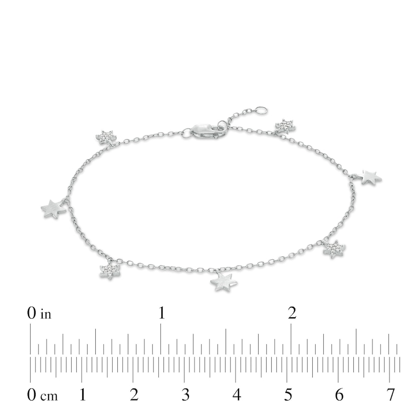 1/20 CT. T.W. Diamond Alternating Star Charm Bracelet in 10K White Gold - 7.5"