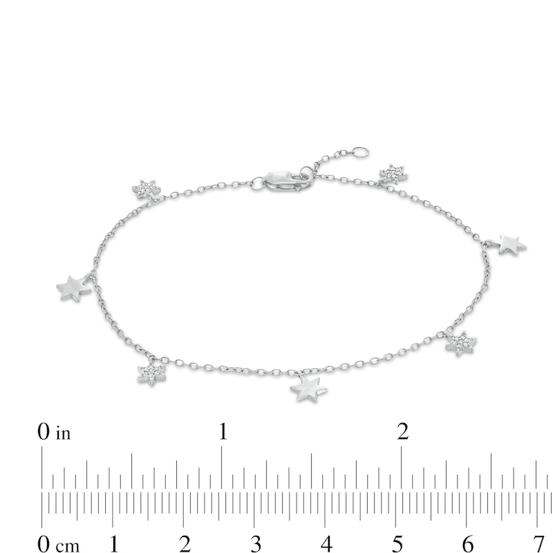 Main Image 4 of 1/20 CT. T.W. Diamond Alternating Star Charm Bracelet in 10K White Gold - 7.5"