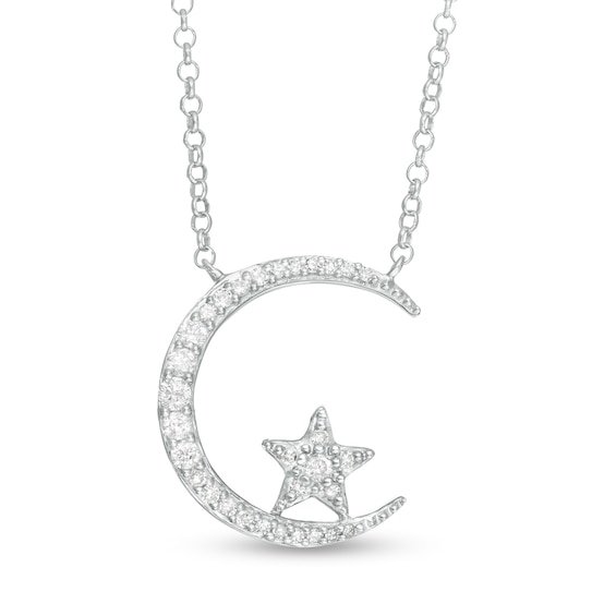 1/5 CT. T.W. Diamond Crescent Moon and Star Necklace in ...