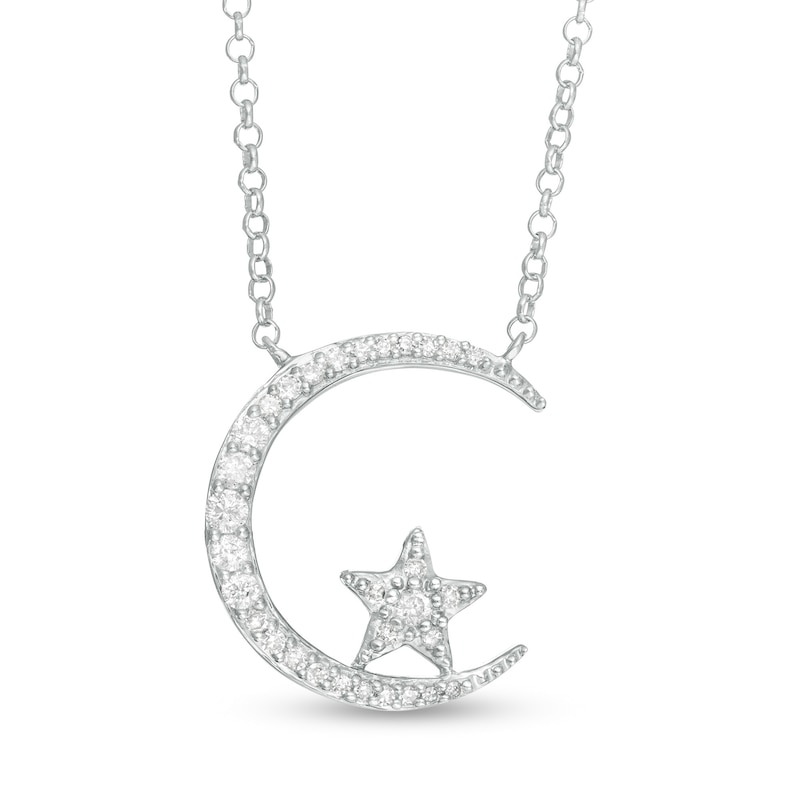 1/5 CT. T.W. Diamond Crescent Moon and Star Necklace in Sterling Silver