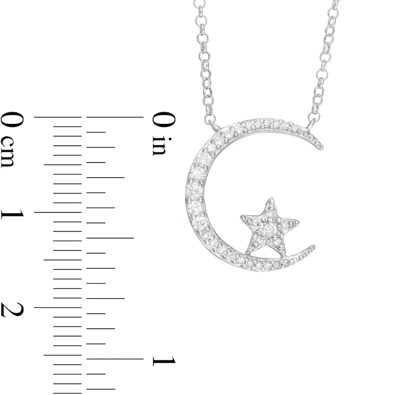 1/5 CT. T.W. Diamond Crescent Moon and Star Necklace in Sterling Silver