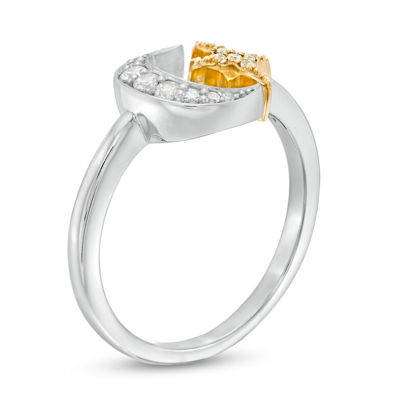 Main Image 3 of 1/6 CT. T.W. Diamond Crescent Moon and Star Open Ring in Sterling Silver and 10K Gold