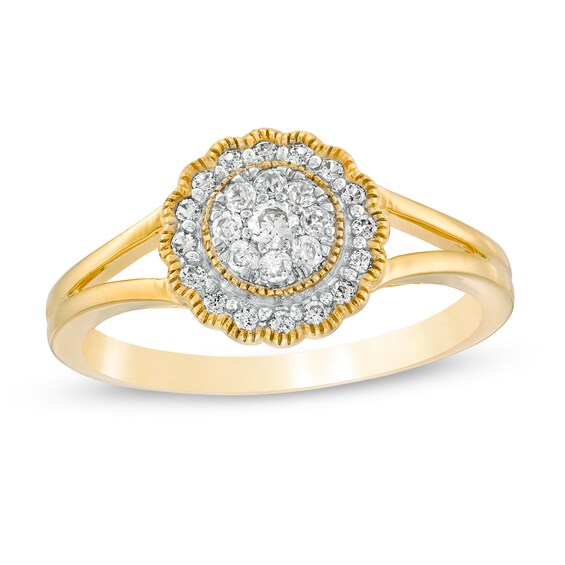 1/4 Ct.t.w. Diamond Scallop Frame Vintage-Style Split Shank Ring in 10K Gold