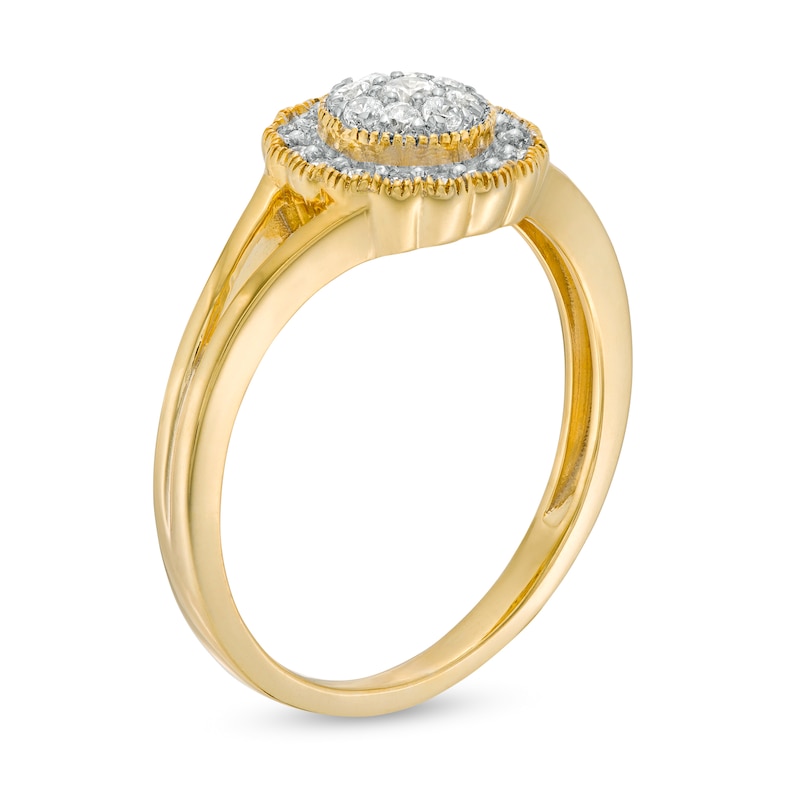 Main Image 3 of 1/4 CT.T.W. Diamond Scallop Frame Vintage-Style Split Shank Ring in 10K Gold