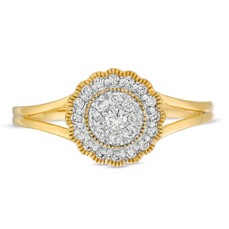 Main Image 4 of 1/4 CT.T.W. Diamond Scallop Frame Vintage-Style Split Shank Ring in 10K Gold