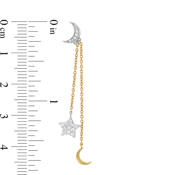 1/4 CT. T.W. Diamond Crescent Moon and Star Drop Earrings in Sterling Silver and 10K Gold 1/4 CT. T.W. Diamond Crescent Moon and Star Drop Earrings in Sterling Silver and 10K Gold