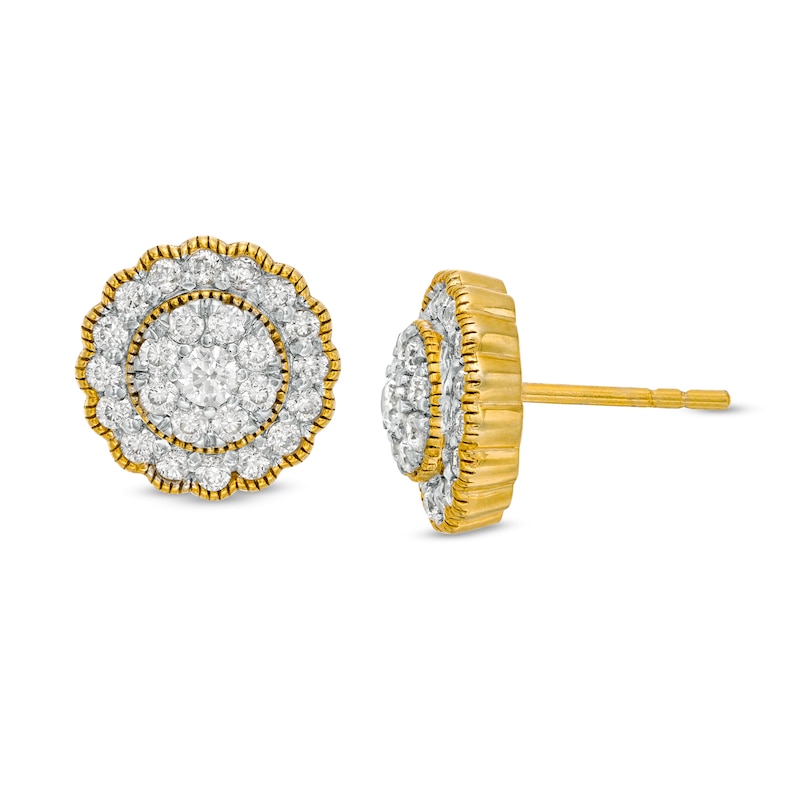 Main Image 1 of 1/2 CT. T.W. Composite Diamond Scallop Frame Vintage-Style Earrings in 10K Gold