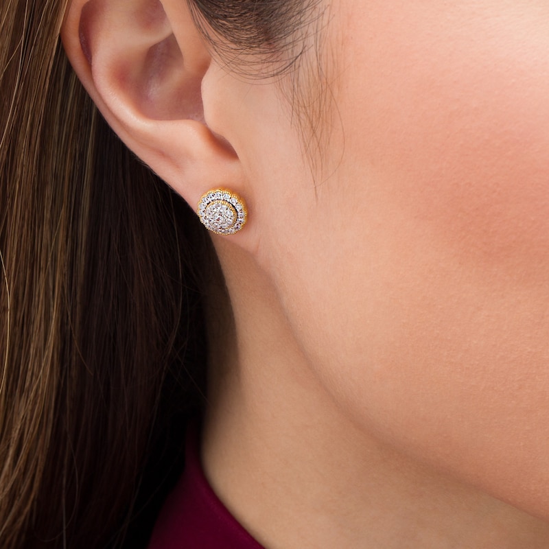 Main Image 2 of 1/2 CT. T.W. Composite Diamond Scallop Frame Vintage-Style Earrings in 10K Gold