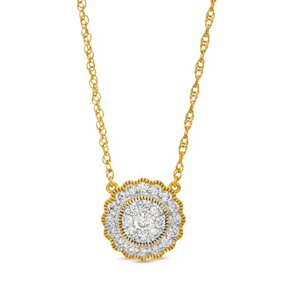 1/3 CT. T.w. Diamond Scallop Frame Vintage-Style Necklace in 10K Gold