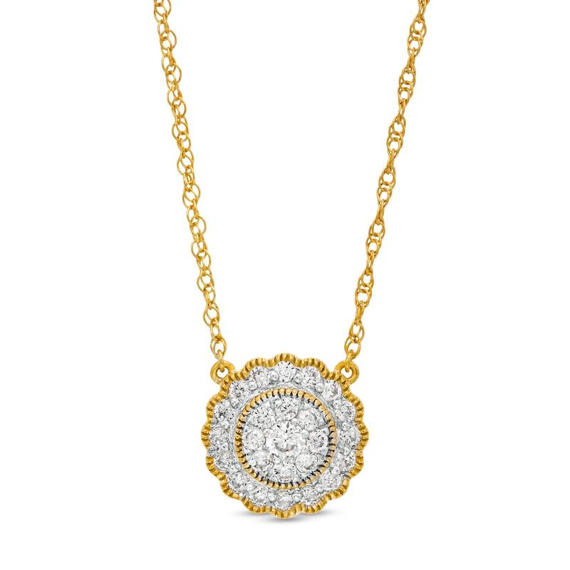 Main Image 1 of 1/3 CT. T.W. Diamond Scallop Frame Vintage-Style Necklace in 10K Gold