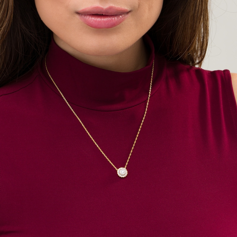 Main Image 2 of 1/3 CT. T.W. Diamond Scallop Frame Vintage-Style Necklace in 10K Gold