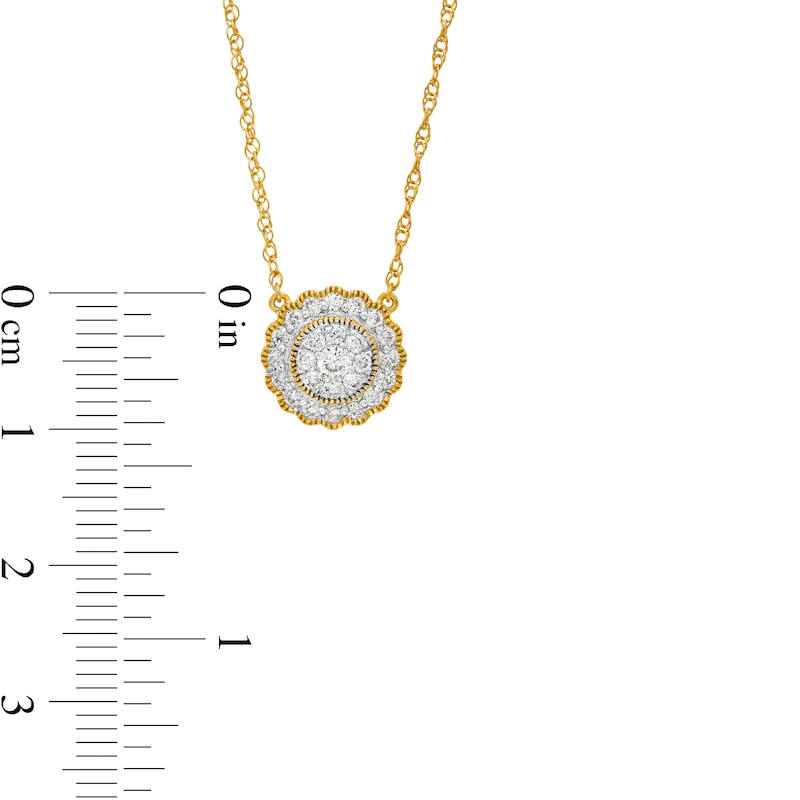 Main Image 3 of 1/3 CT. T.W. Diamond Scallop Frame Vintage-Style Necklace in 10K Gold