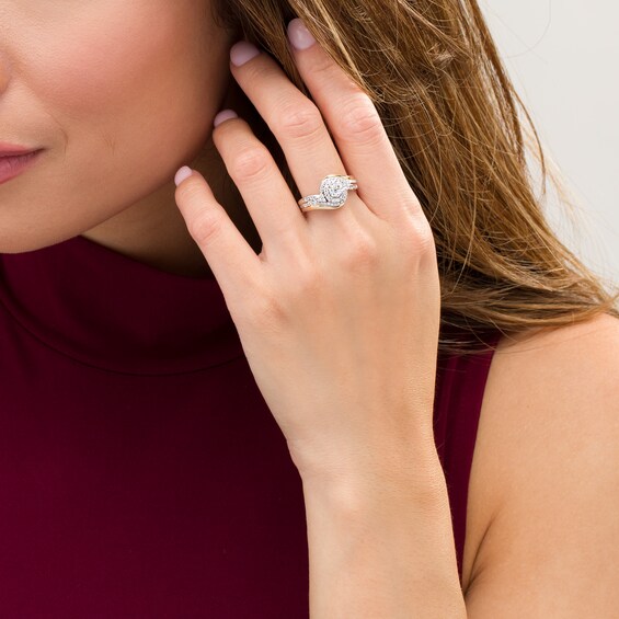 1/2 CT. T.w. Composite Diamond Tri-Sides Bypass Ring in 10K Two-Tone Gold