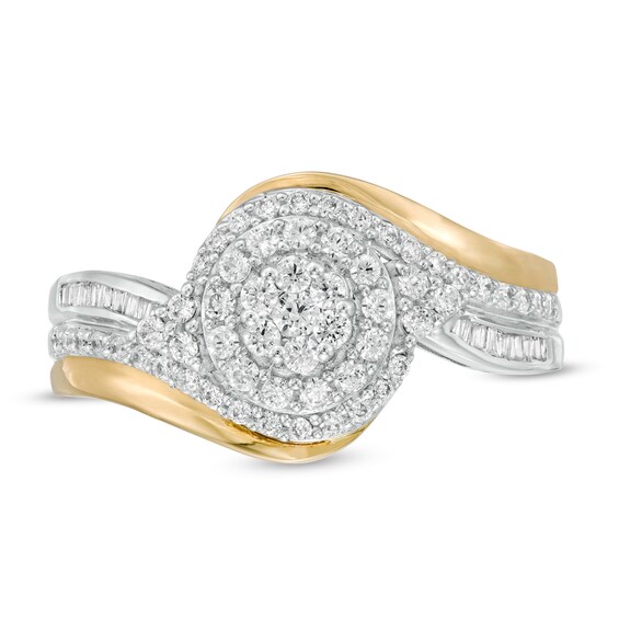 1/2 CT. T.w. Composite Diamond Tri-Sides Bypass Ring in 10K Two-Tone Gold