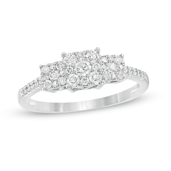 1/2 CT. T.W Composite Diamond Square Frame Three Stone Ring in 10K White Gold