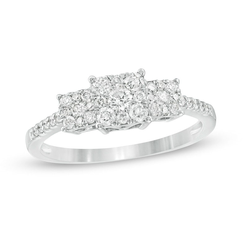 Main Image 1 of 1/2 CT. T.W Composite Diamond Square Frame Three Stone Ring in 10K White Gold