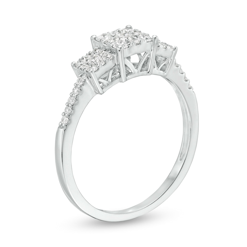 Main Image 3 of 1/2 CT. T.W Composite Diamond Square Frame Three Stone Ring in 10K White Gold