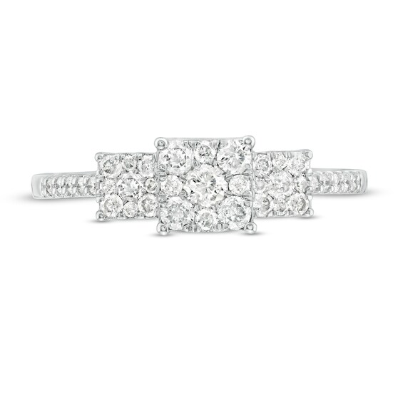 1/2 CT. T.W Composite Diamond Square Frame Three Stone Ring in 10K White Gold