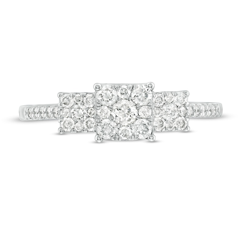 Main Image 4 of 1/2 CT. T.W Composite Diamond Square Frame Three Stone Ring in 10K White Gold