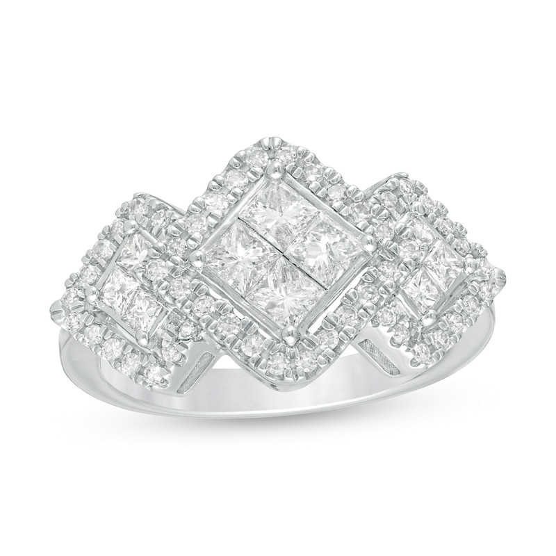 Main Image 1 of 1 CT. T.W. Princess-Cut Composite Diamond Frame Three Stone Ring in 10K White Gold