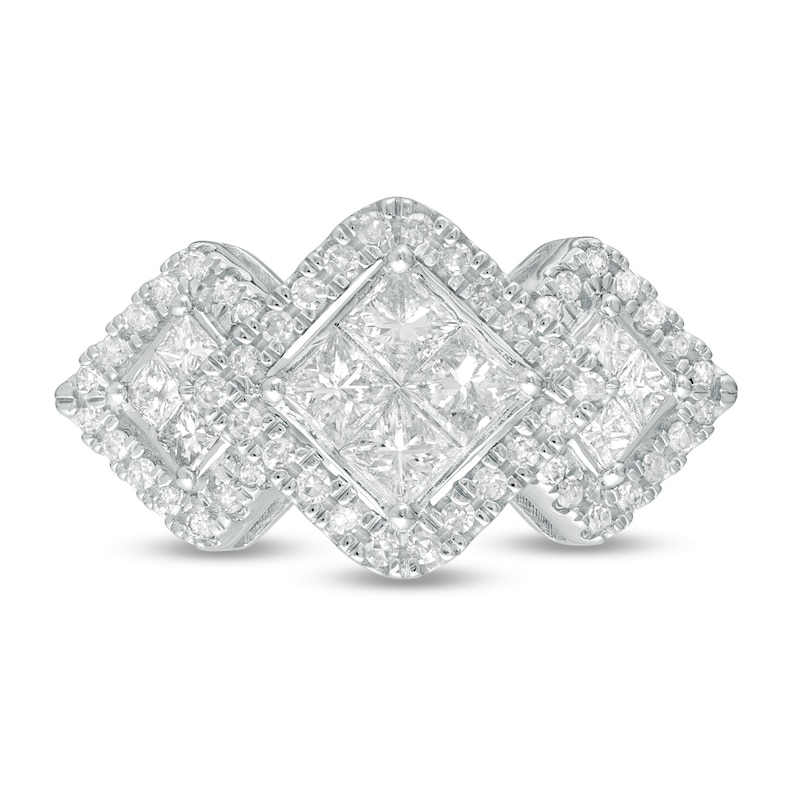 Main Image 4 of 1 CT. T.W. Princess-Cut Composite Diamond Frame Three Stone Ring in 10K White Gold